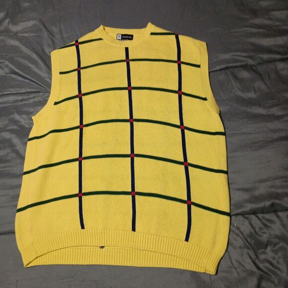 Vintage Jos. A. Bank Leadbetter Golf Sweater Vest XL Yellow Plaid Academia - Picture 11 of 11